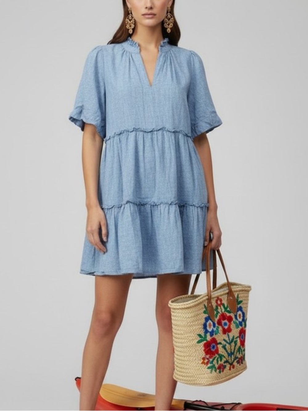 Tuckernuck Blue Tiered Short chambray Dress
